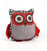 PIN CUSHION COUNTRY OWL, LARGE RED/FLORAL 13 X 7 X 13CM